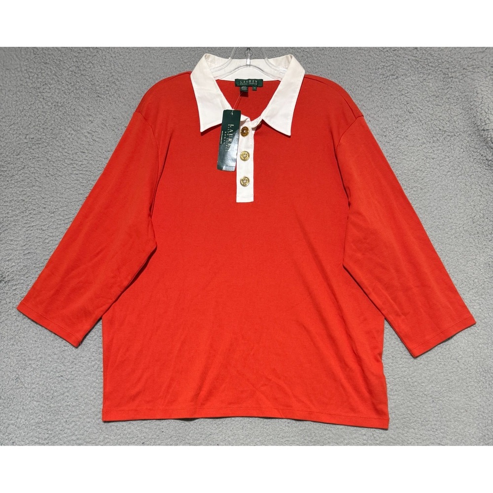 NEW Lauren Ralph Lauren 3/4 sleeve Polo Shirt Womens 3X Papaya